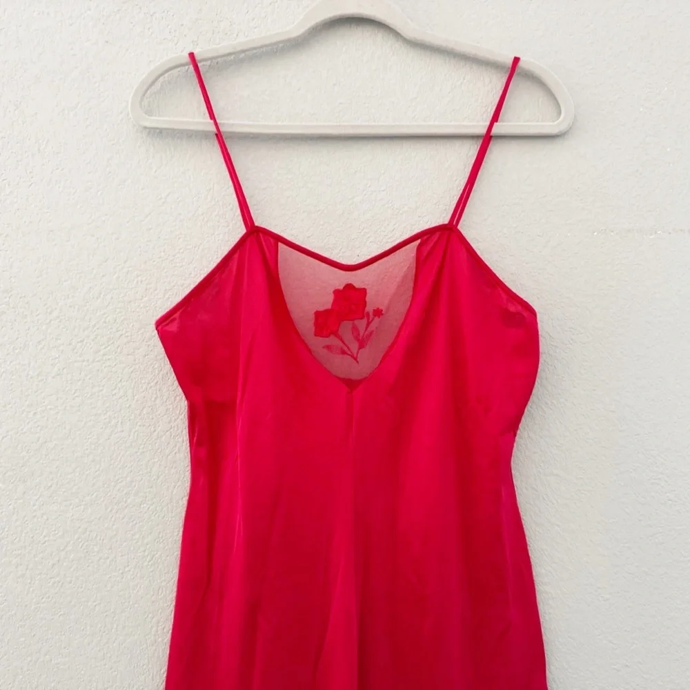 Vtg 70s Janelle California Red Satin Tulle Nightgown Dress Slip Negligee SM Tall